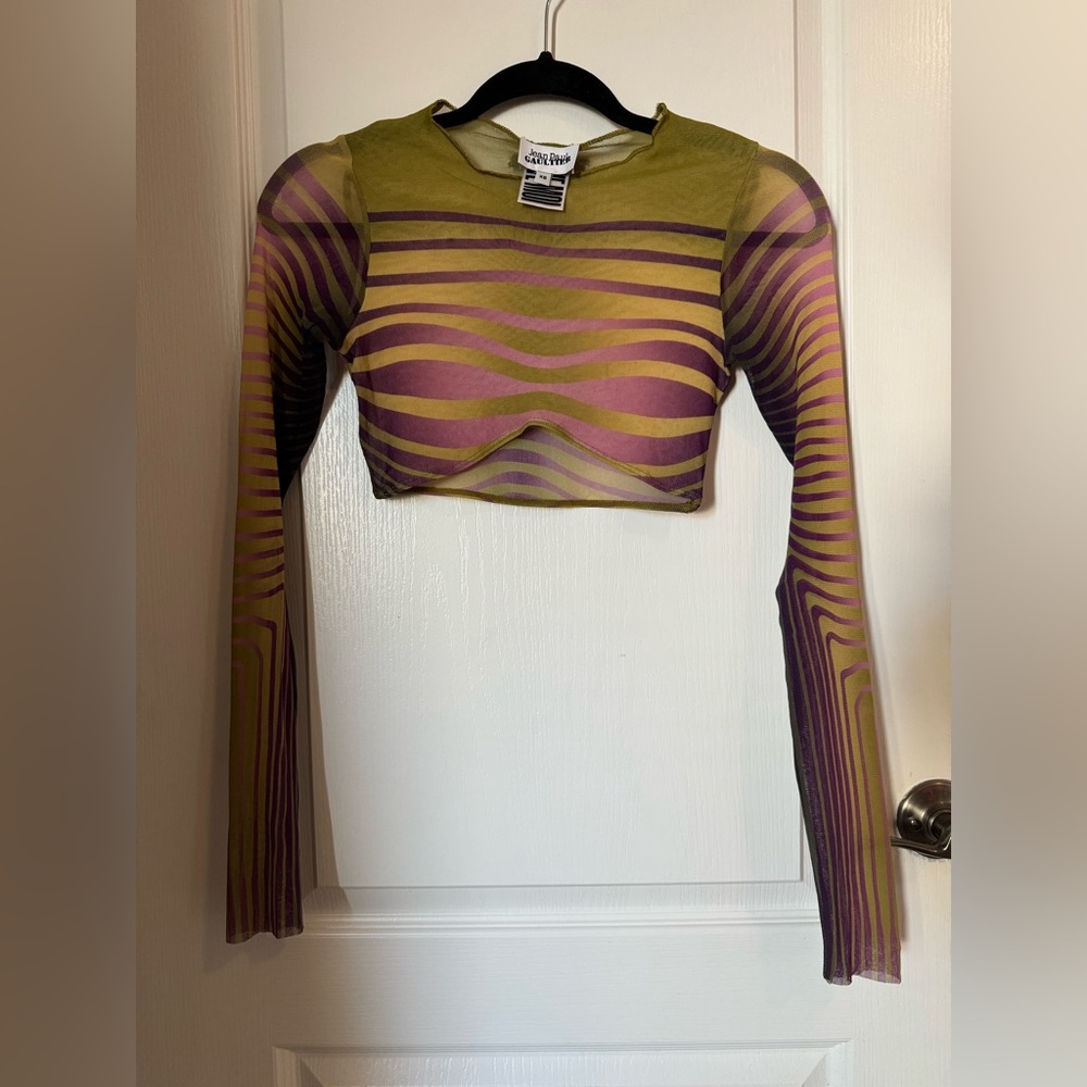 Jean Paul Gaultier Morphing Stripes Cropped Long Sleeve Top